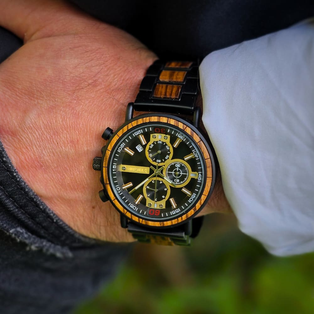 Black & Gold Chronograph Wooden Watch