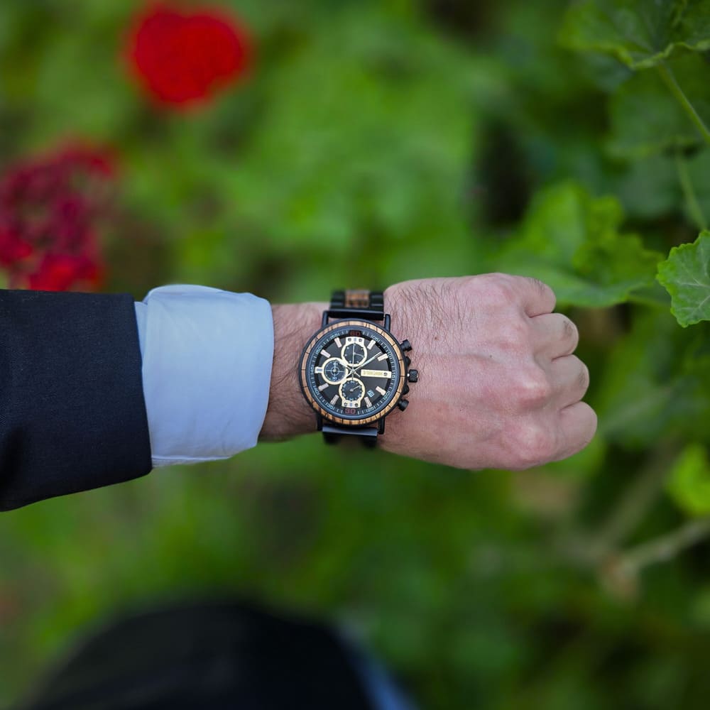 Black & Gold Chronograph Wooden Watch