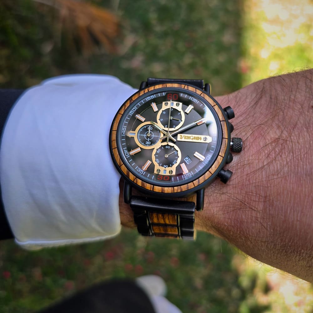 Black & Gold Chronograph Wooden Watch