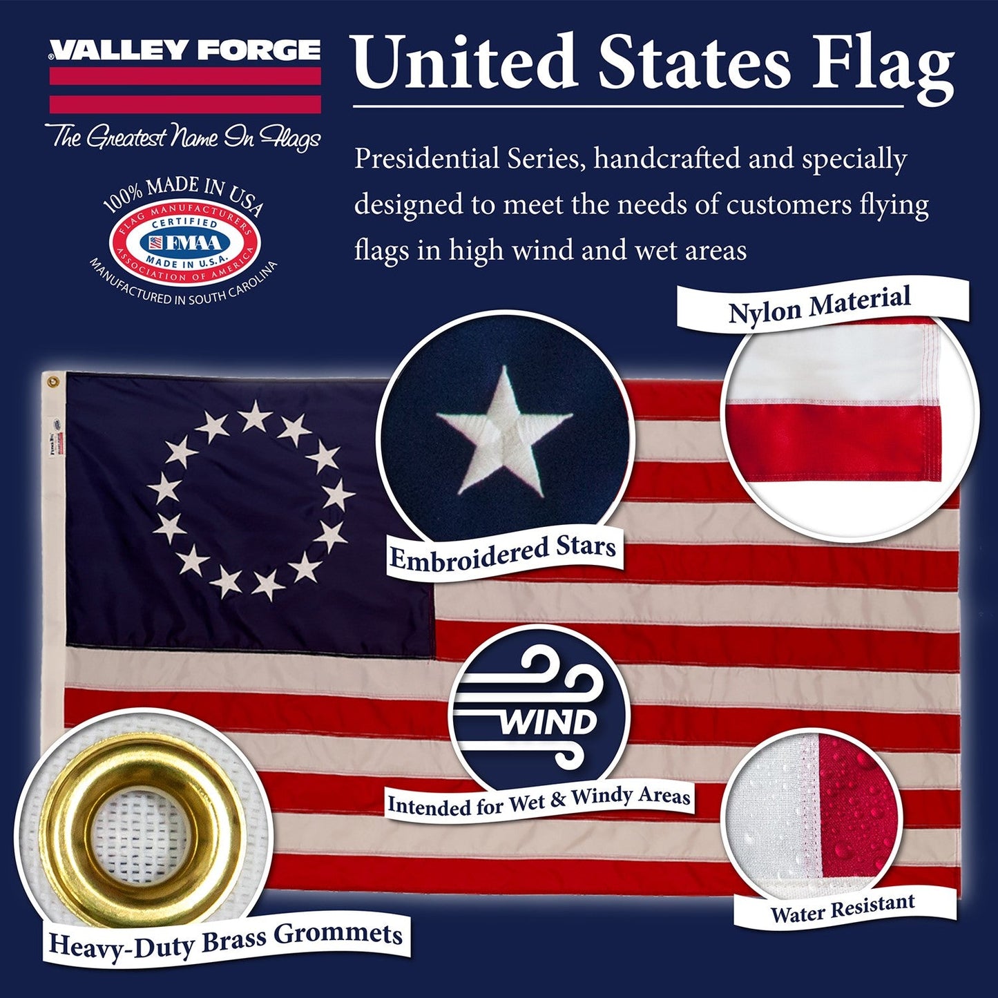 Betsy Ross Flag Outdoor Nylon (Sunny Areas)