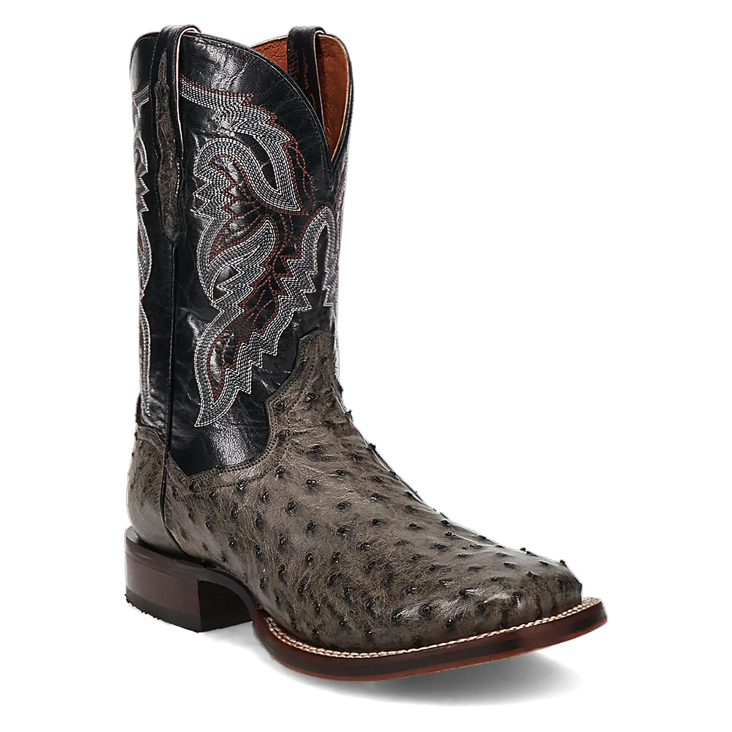 Dan Post Alamosa (Grey/Black)  - Men's Ostrich Skin Leather Cowboy Boots