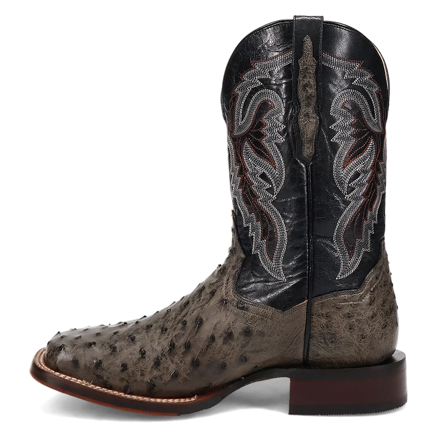 Dan Post Alamosa (Grey/Black)  - Men's Ostrich Skin Leather Cowboy Boots