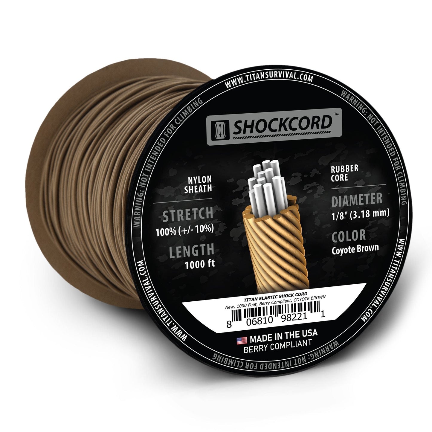 1/8" Coyote Brown Shock Cord, 1000 FT SPOOL
