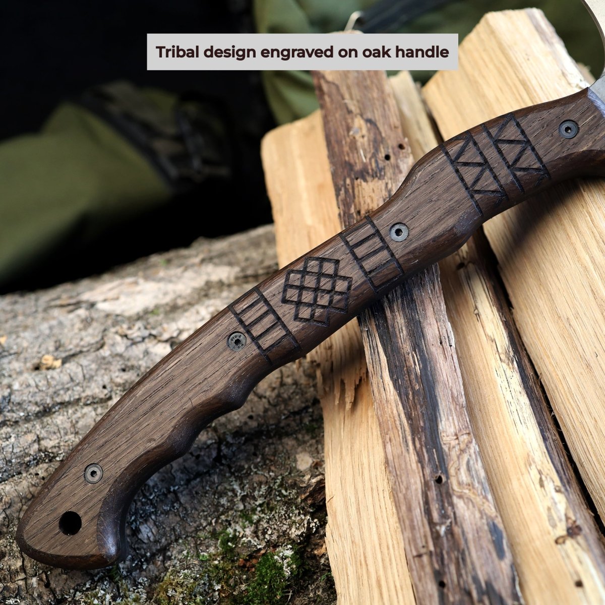 Handcrafted tomahawk "Takoda" with tribal engraving