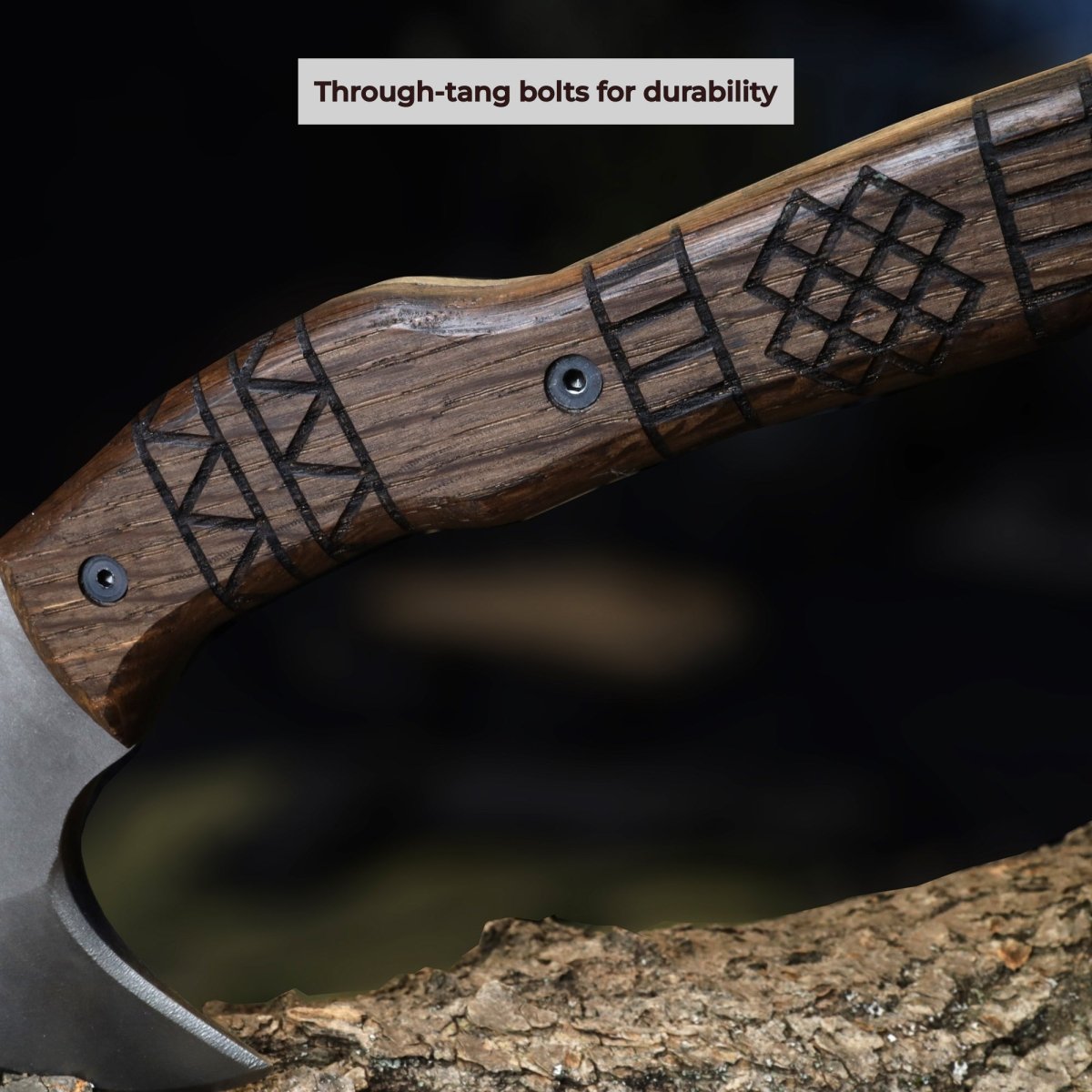 Handcrafted tomahawk "Takoda" with tribal engraving