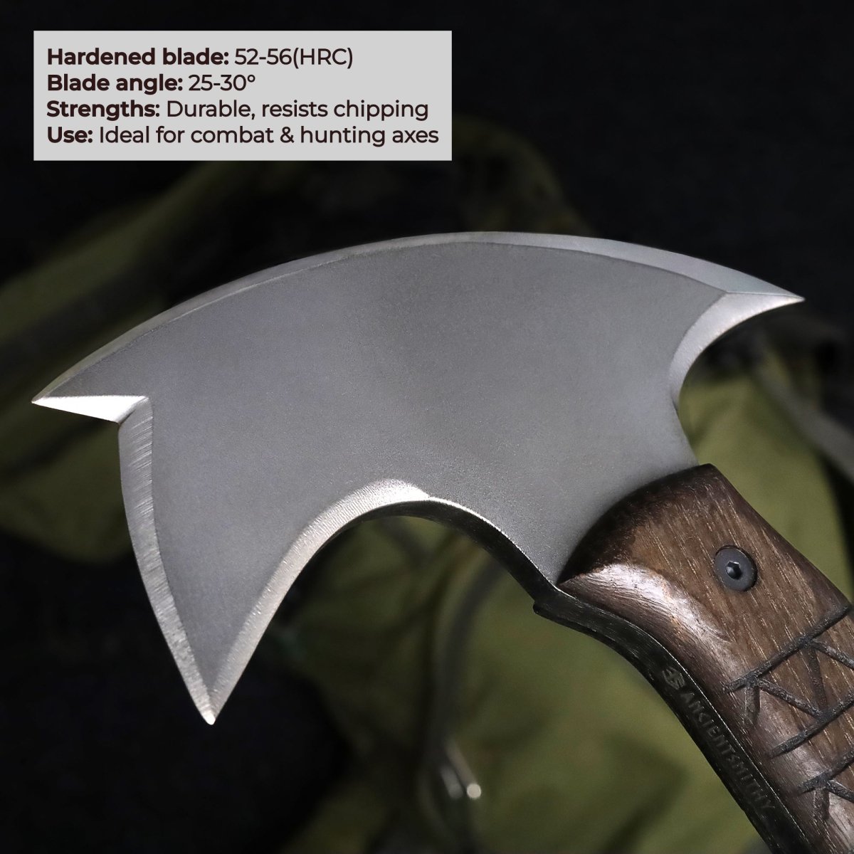 Handcrafted tomahawk "Takoda" with tribal engraving