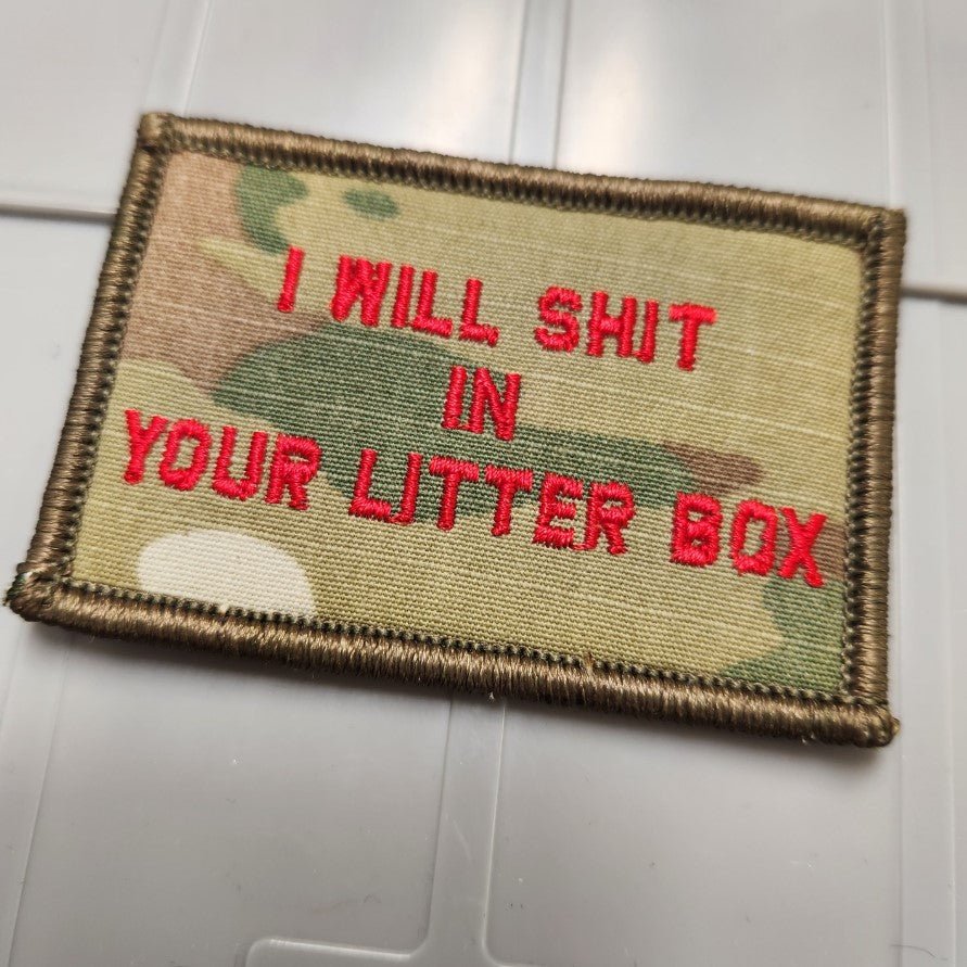 As Seen on Socials - I Will Shit In Your Litter Box - 2x3 Patch - Multicam w/Red