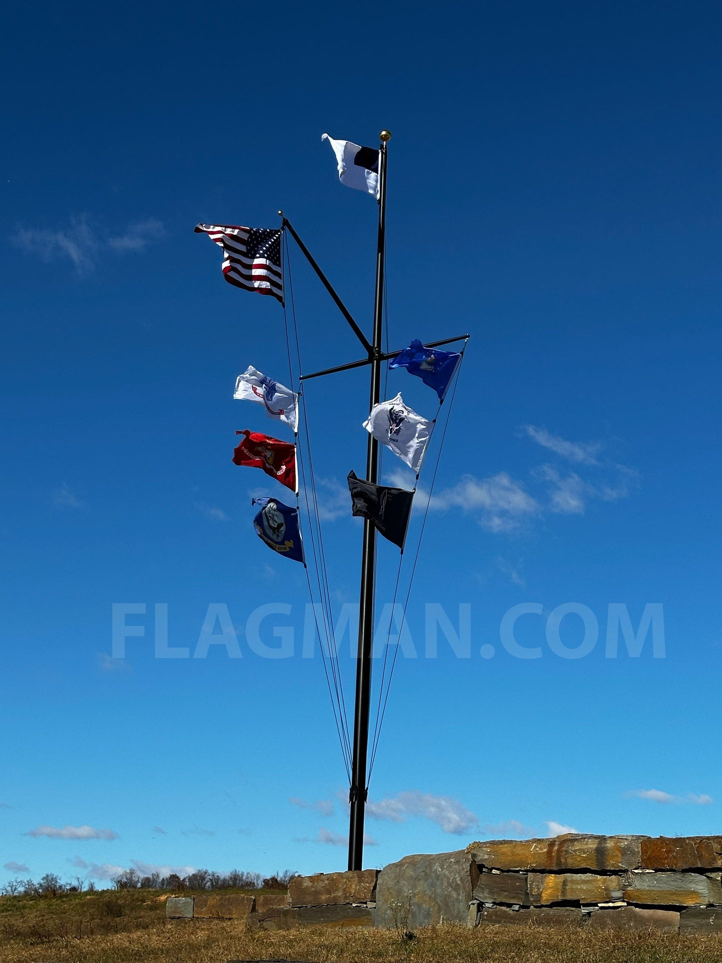 Nautical Aluminum Flagpole w/ Yardarm & Gaff
