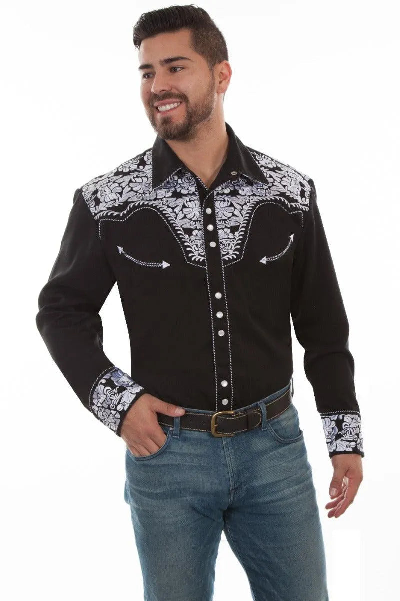 Scully Floral Tooled Embroidery - Men's Western Shirt