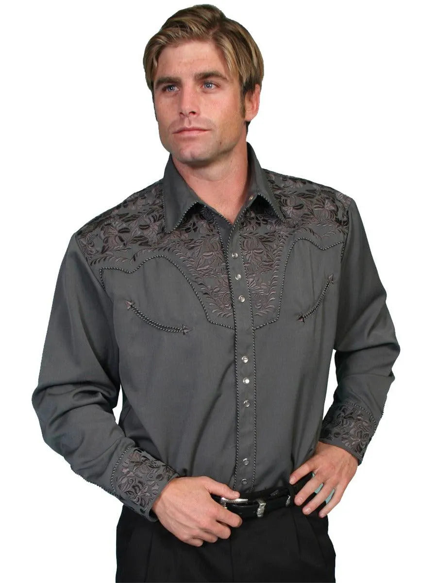 Scully Floral Tooled Embroidery - Men's Western Shirt