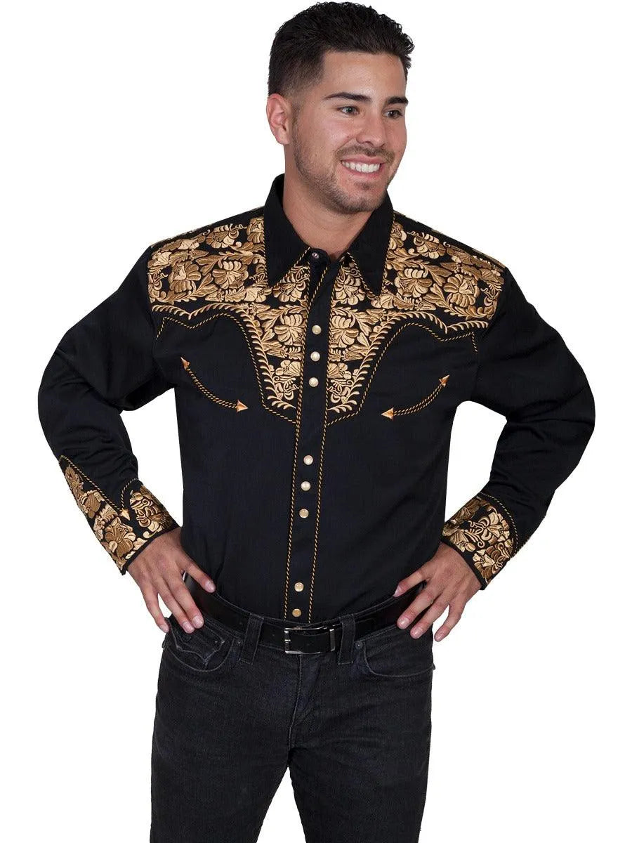 Scully Floral Tooled Embroidery - Men's Western Shirt