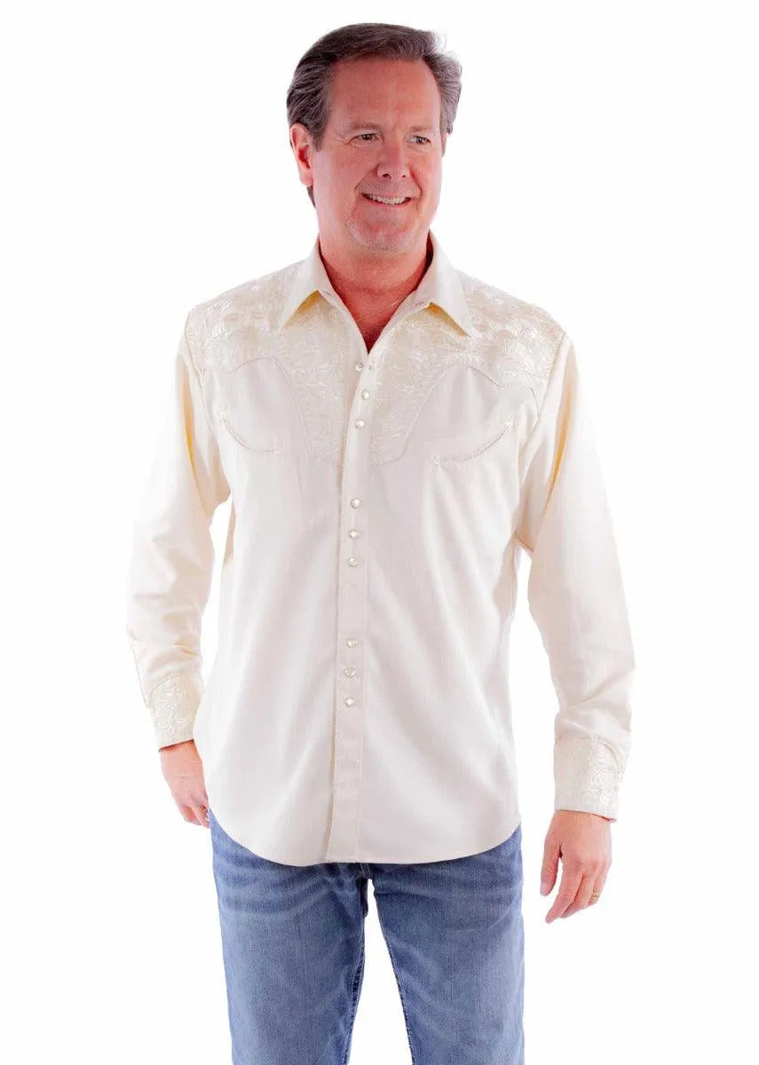 Scully Floral Tooled Embroidery - Men's Western Shirt