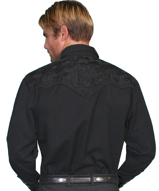 Scully Floral Tooled Embroidery - Men's Western Shirt (Jet Black)