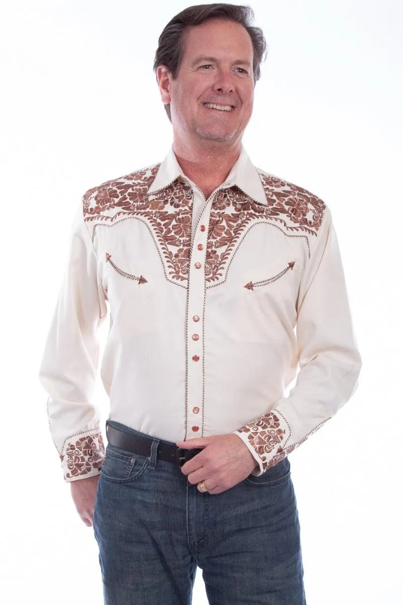 Scully Floral Tooled Embroidery - Men's Western Shirt