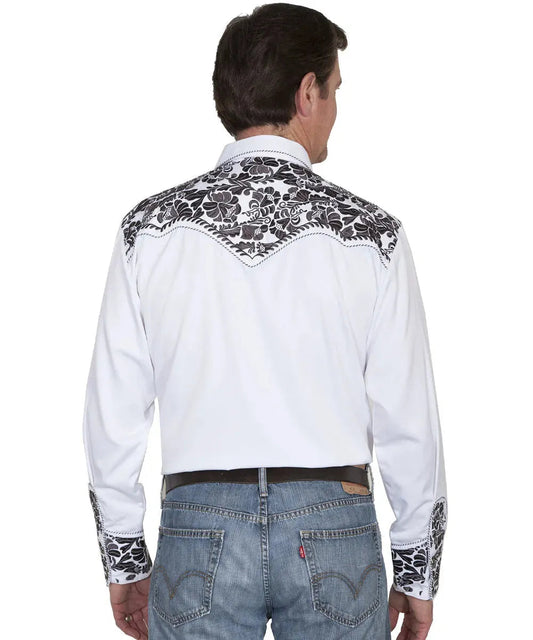 Scully Floral Tooled Embroidery - Men's Western Shirt (Pewter)