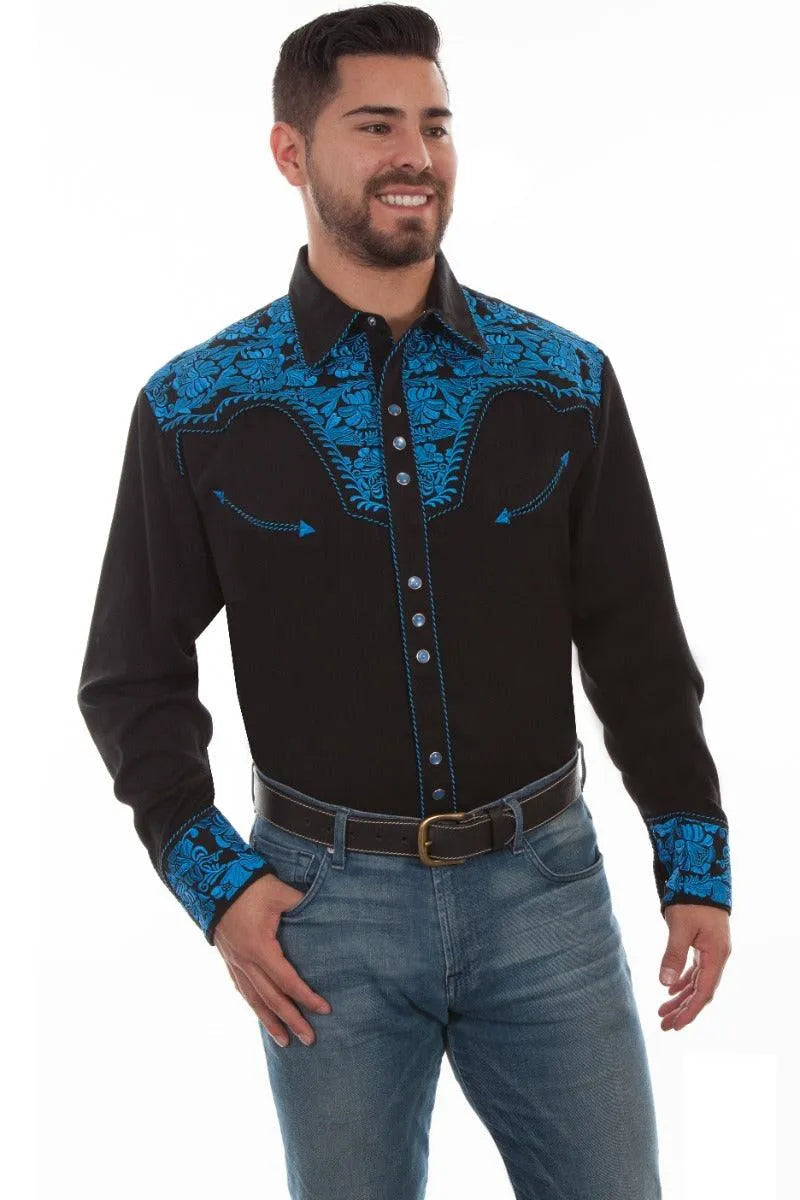 Scully Floral Tooled Embroidery - Men's Western Shirt