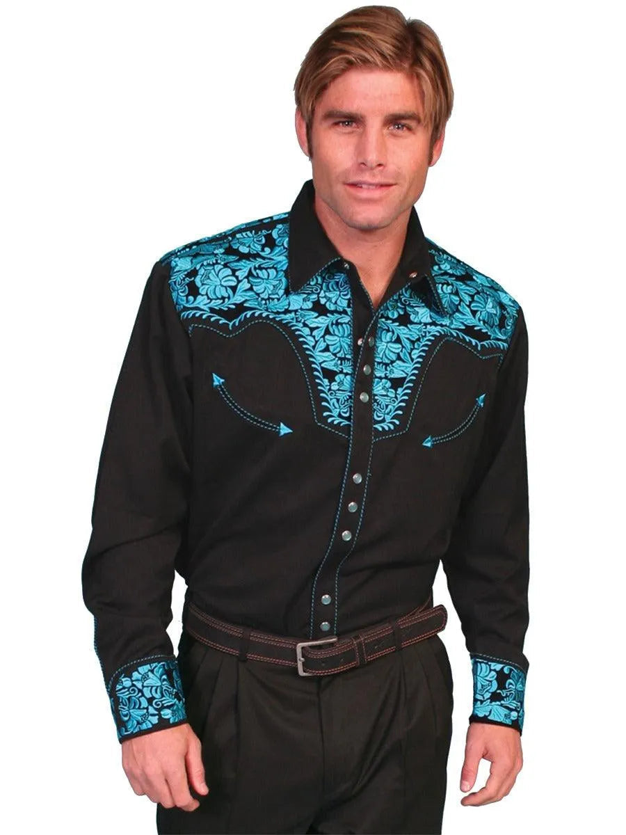 Scully Floral Tooled Embroidery - Men's Western Shirt