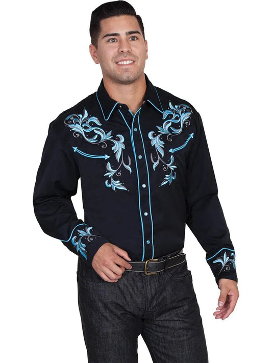 Scully Two Tone Leaf Embroidery - Mens Western Shirt