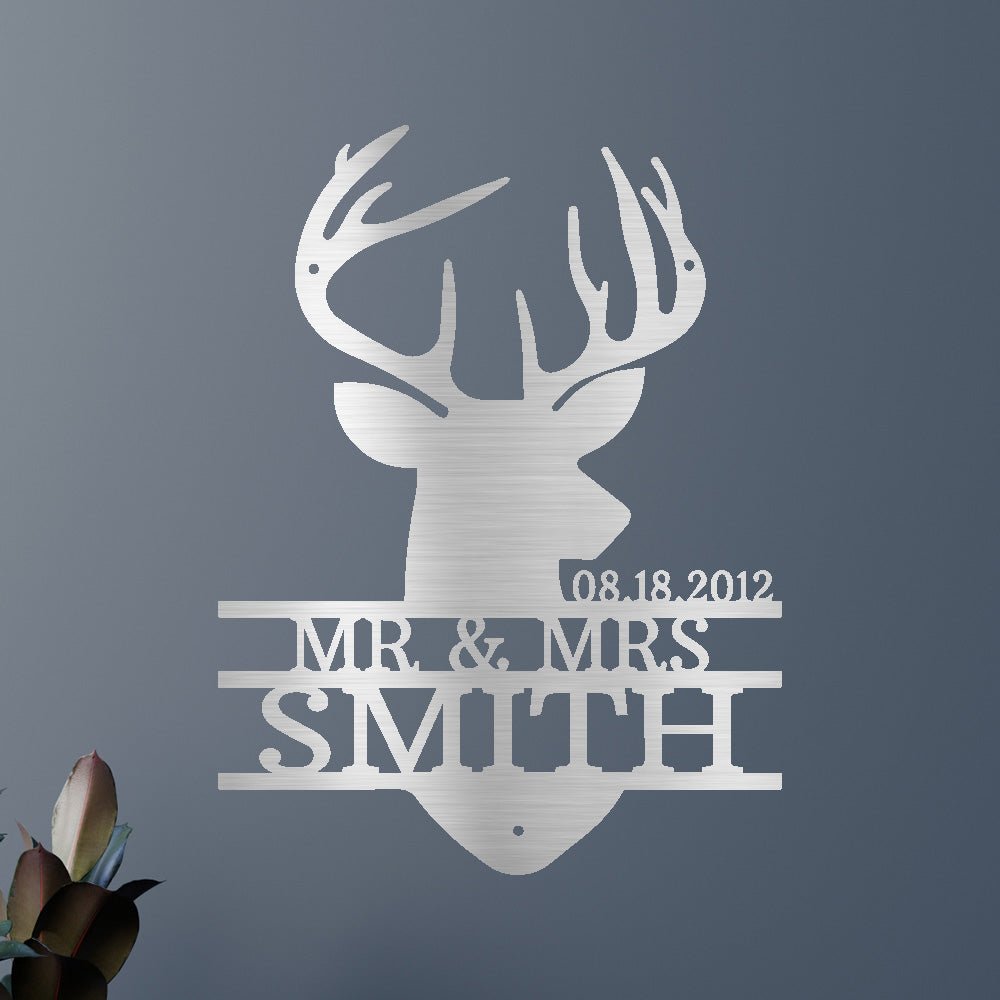 Name Sign - Custom Metal Sign, Deer Head Monogram, Christmas Gift