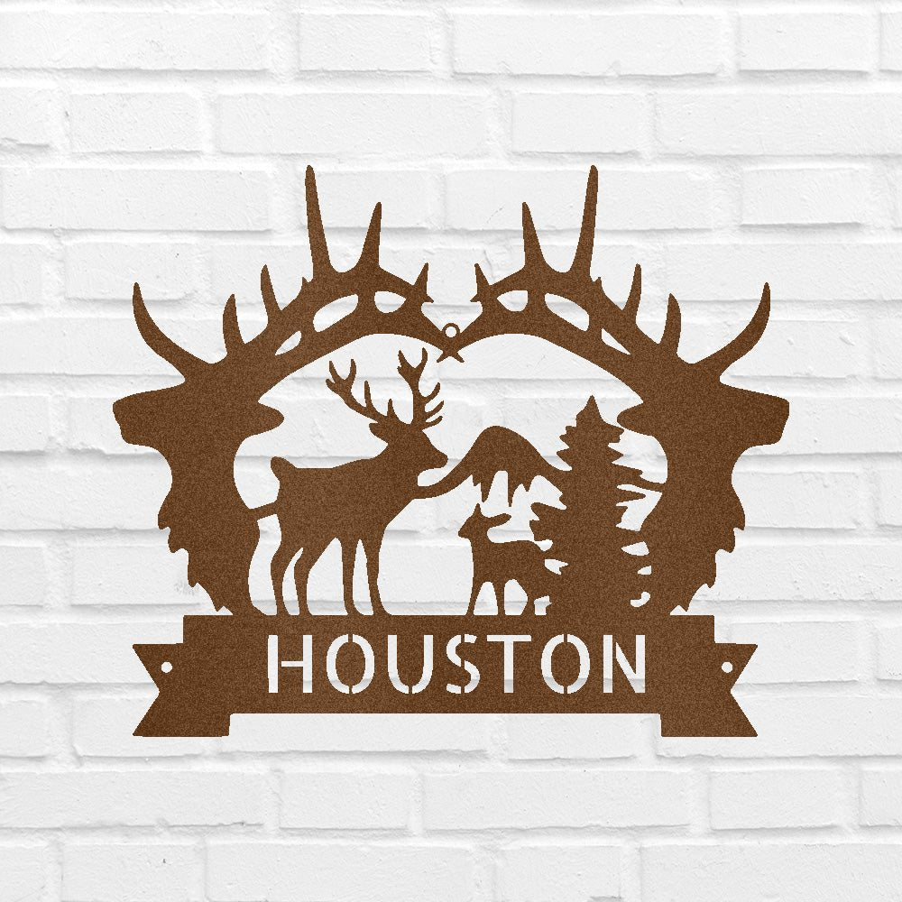 Name Sign - Custom Metal Sign, Antler Artwork, Christmas Gift