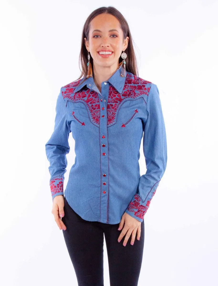 Scully Floral Tooled Embroidery - Women's Western Shirt