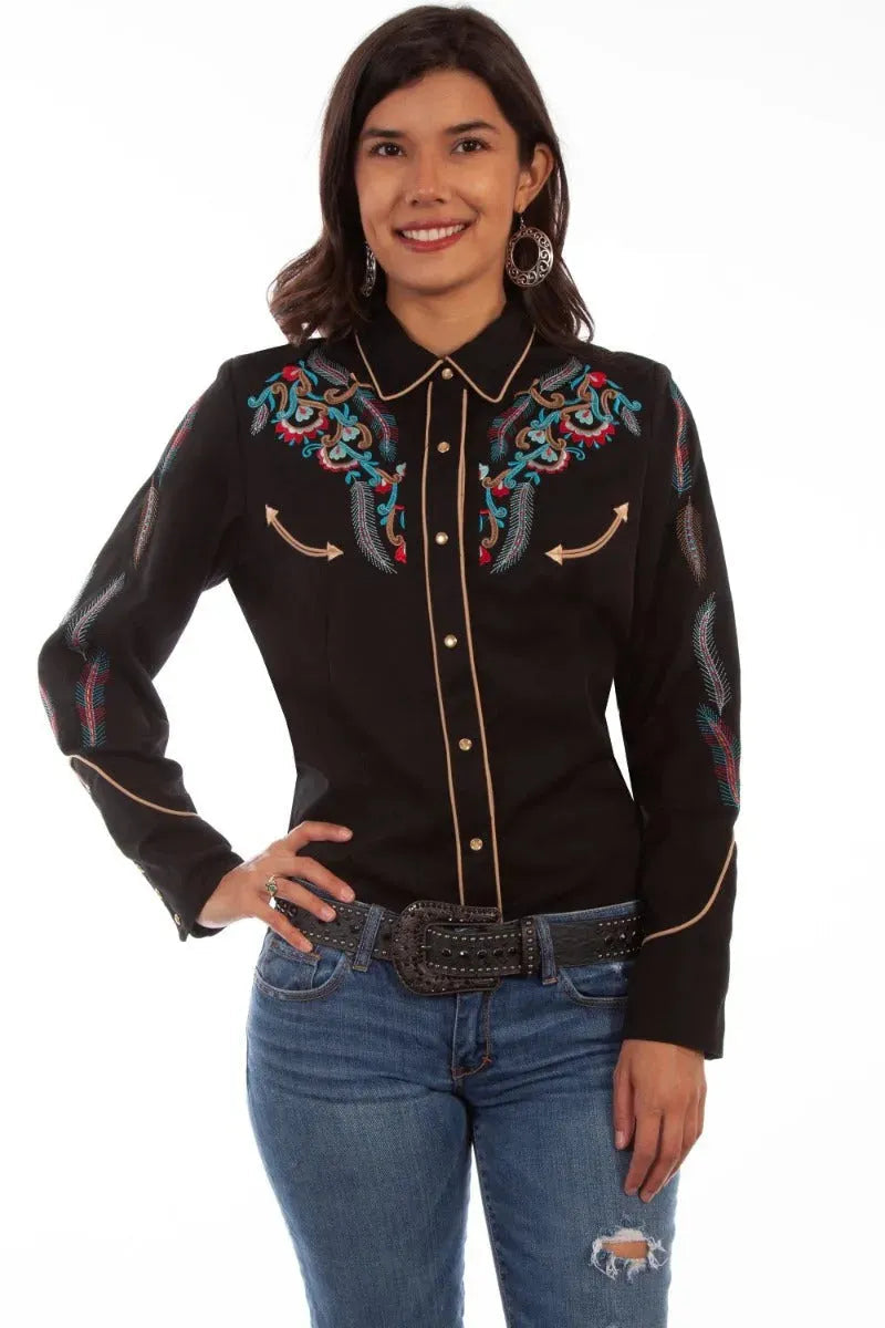 Scully Floral and Feather Embroidery - Women's Western Shirt