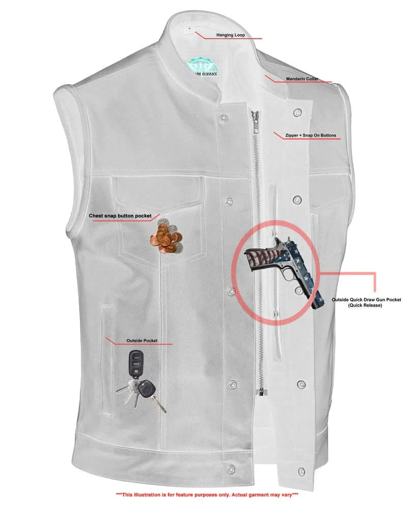 Blackhawk Scoop Collar Men's Motorcycle Vest - Smart Access Pocket & Hidden Zipper