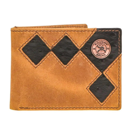 HOOey Diamond Patch Cutout with Black Leather Inlay (Brown)- Men`s Bifold Wallet