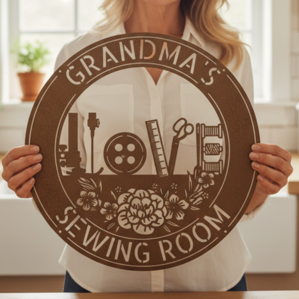Sewing Love - Personalized Metal Sign for Sewing Room Decor