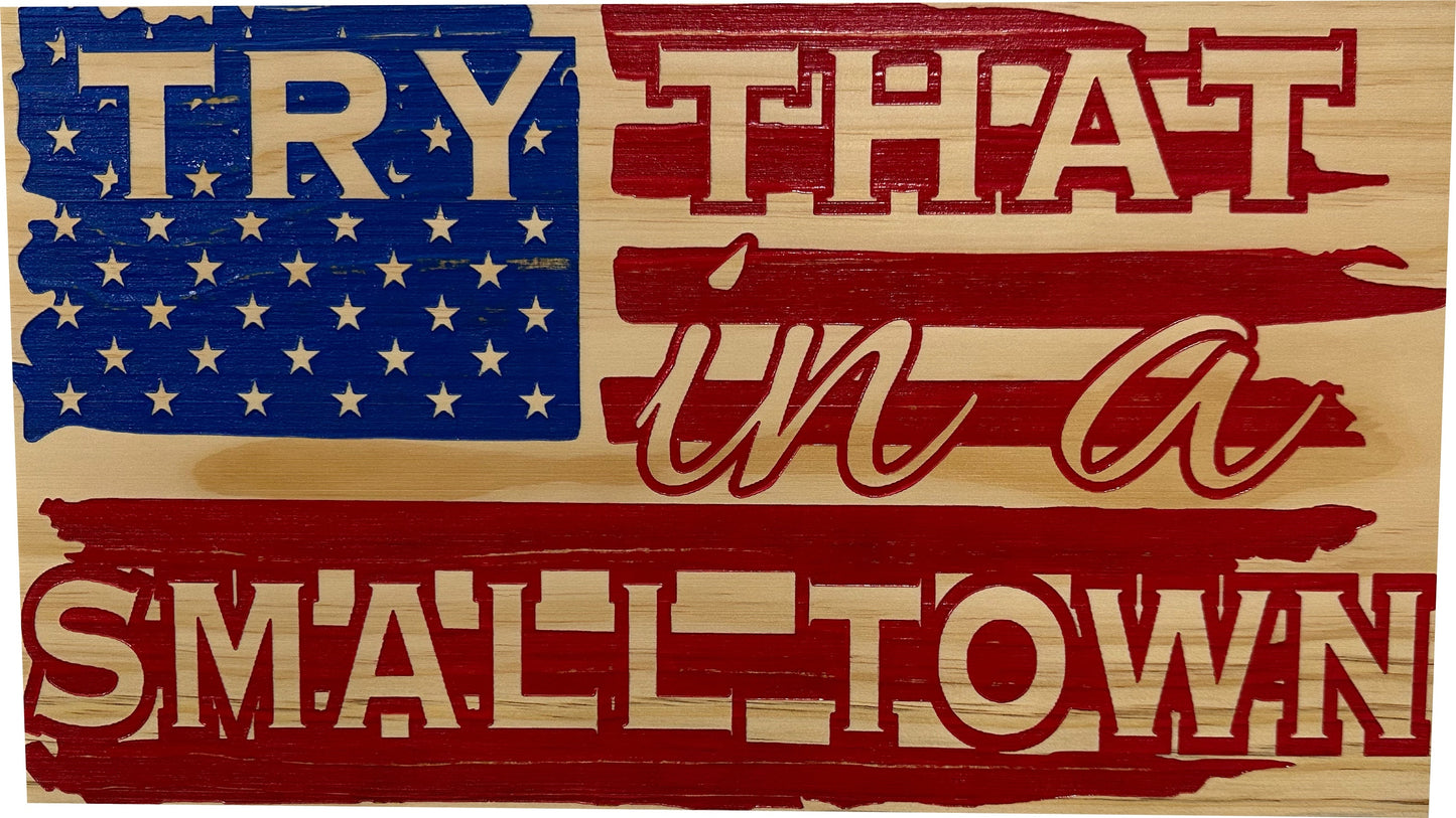 American Flag Try That In A Small Town Decorative and Secure Gun Cabinet (Red and Blue)